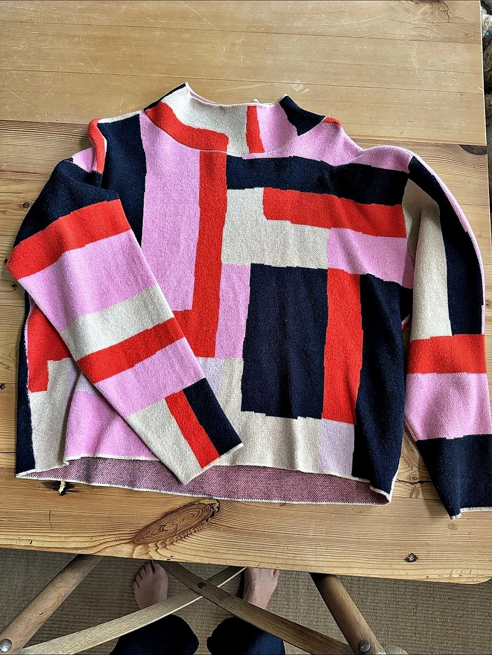 Maeve Carys Mock-Neck Sweater Color Block Sweater Pink & Black Medium